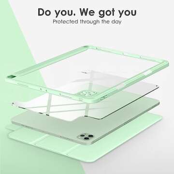 DTTOCASE for iPad Pro 12.9 Case 6th/5th/4th/3rd Generation 2022/2021/2020/2018,Clear Back Cover[Built-in Pencil Holder,Auto Sleep/Wake,Camera Protection] for 12.9-inch iPad Pro-Matcha Green