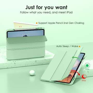 DTTOCASE for iPad Pro 12.9 Case 6th/5th/4th/3rd Generation 2022/2021/2020/2018,Clear Back Cover[Built-in Pencil Holder,Auto Sleep/Wake,Camera Protection] for 12.9-inch iPad Pro-Matcha Green