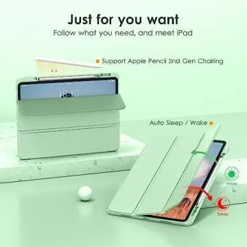 DTTOCASE for iPad Pro 12.9 Case 6th/5th/4th/3rd Generation 2022/2021/2020/2018,Clear Back Cover[Built-in Pencil Holder,Auto Sleep/Wake,Camera Protection] for 12.9-inch iPad Pro-Matcha Green