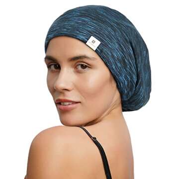 YANIBEST Silk Satin Bonnet Hair Cover Sleep Cap - Blue Adjustable Stay on Silk Lined Slouchy Beanie ...