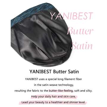 YANIBEST Silk Satin Bonnet Hair Cover Sleep Cap - Blue Adjustable Stay on Silk Lined Slouchy Beanie Hat for Night Sleeping