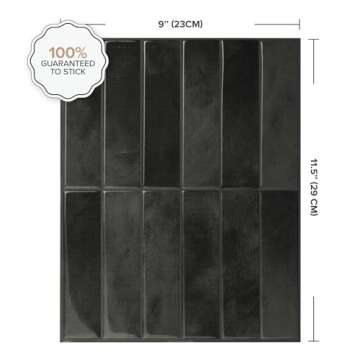Smart Tiles Peel and Stick Backsplash - 5 Sheets of 11.43''x9'' - 3D Adhesive Peel and Stick Tile Backsplash for Kitchen, Bathroom, Wall Tile, Zaida Black