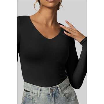 Vertvie Women's Stylish V Neck Long Sleeve Tee