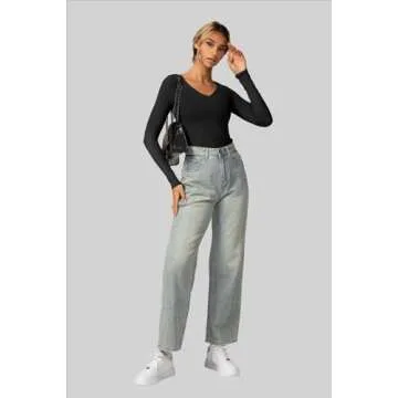 Vertvie Women's Stylish V Neck Long Sleeve Tee