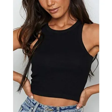 KAMISSY Stylish Rib-Knit Racerback Crop Tank Top for Women