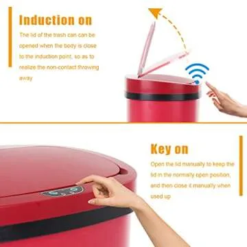 Kitchen Trash Can Bathroom Bedroom Office Garbage Can with Lid Automatic Touch Free Waste Bin Stainless Steel 13 Gallon / 50L,Red