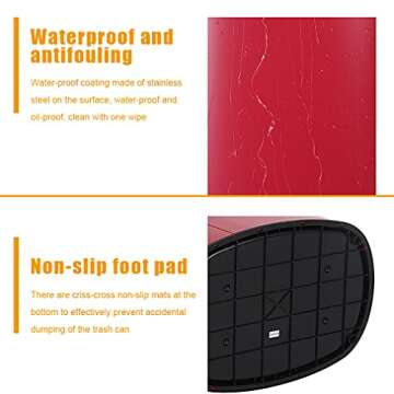 Kitchen Trash Can Bathroom Bedroom Office Garbage Can with Lid Automatic Touch Free Waste Bin Stainless Steel 13 Gallon / 50L,Red