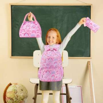 Woosir School Backpacks for Girls Kids Rianbow Backpack for Girls Back to School Supplies Gifts Preschool Kindergarten BookBag with Insulated Lunch Bag for Girls Outdoor Travel Laptop Backpacks