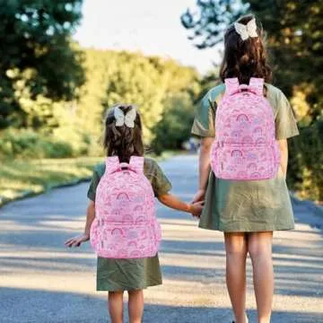 Woosir School Backpacks for Girls Kids Rianbow Backpack for Girls Back to School Supplies Gifts Preschool Kindergarten BookBag with Insulated Lunch Bag for Girls Outdoor Travel Laptop Backpacks