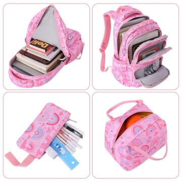 Woosir School Backpacks for Girls Kids Rianbow Backpack for Girls Back to School Supplies Gifts Preschool Kindergarten BookBag with Insulated Lunch Bag for Girls Outdoor Travel Laptop Backpacks