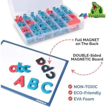 FOOZZILLA Magnetic Letters and Numbers Kit 286 Pcs with Double Side Magnetic Board - Foam Alphabet Letters for Kids Learning ABC and Classroom Educactional Spelling with Storage Box
