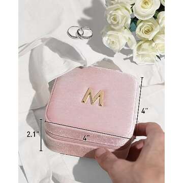 Vlando Travel Jewelry Case, Small Personalized Case, L Initial, Jewelry Organizer, Birthday Gift for Women Mom Grandma, Pink