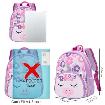KK CRAFTS Preschool Backpack Toddler Neoprene Animal Schoolbag Lunch backpack for Kids Boys Girls(Silver-Horn Unicorn)