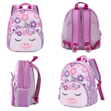 KK CRAFTS Preschool Backpack Toddler Neoprene Animal Schoolbag Lunch backpack for Kids Boys Girls(Silver-Horn Unicorn)