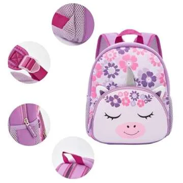 KK CRAFTS Preschool Backpack Toddler Neoprene Animal Schoolbag Lunch backpack for Kids Boys Girls(Silver-Horn Unicorn)