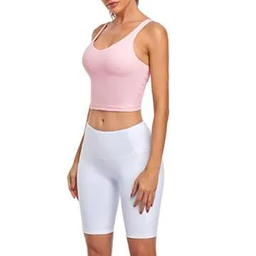 Oalka Sports Bra Womens Longline Padded Crop Tank Yoga Bras Workout Fitness Top Pink M