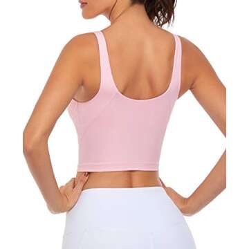 Oalka Sports Bra Womens Longline Padded Crop Tank Yoga Bras Workout Fitness Top Pink M