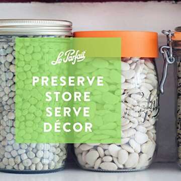 Le Parfait Screw Top Jar Wide Mouth French Glass Jar | Ideal for Food and Soup Storage, Canning, Flour, Brown Sugar, and other Baking Supplies (1L/32oz, Single, Gold)