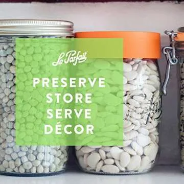 Le Parfait Screw Top Jar Wide Mouth French Glass Jar | Ideal for Food and Soup Storage, Canning, Flour, Brown Sugar, and other Baking Supplies (1L/32oz, Single, Gold)