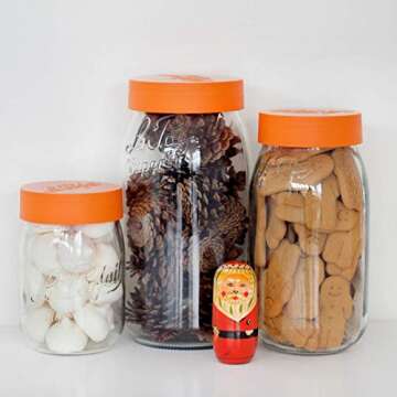 Le Parfait Screw Top Jar Wide Mouth French Glass Jar | Ideal for Food and Soup Storage, Canning, Flour, Brown Sugar, and other Baking Supplies (1L/32oz, Single, Gold)