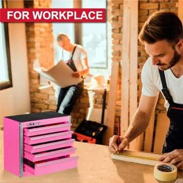 P.I.T. Mini Pink Tool Box, Portable 5-Drawer Micro Roll Cab Steel Stackable Tool Box with Liner, Pink Small Tool Case for Tools Storage and Organizers, Home DIY