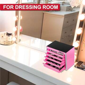 P.I.T. Mini Pink Tool Box, Portable 5-Drawer Micro Roll Cab Steel Stackable Tool Box with Liner, Pink Small Tool Case for Tools Storage and Organizers, Home DIY