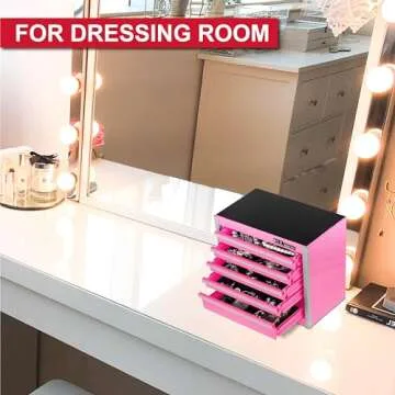 P.I.T. Mini Pink Tool Box, Portable 5-Drawer Micro Roll Cab Steel Stackable Tool Box with Liner, Pink Small Tool Case for Tools Storage and Organizers, Home DIY