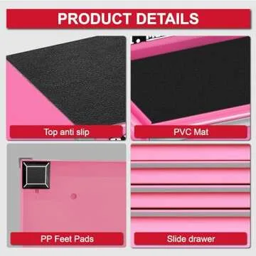 P.I.T. Mini Pink Tool Box, Portable 5-Drawer Micro Roll Cab Steel Stackable Tool Box with Liner, Pink Small Tool Case for Tools Storage and Organizers, Home DIY