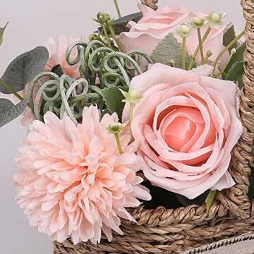 Artificial Flowers Basket Wedding Party：YILIYAJIA Decoration Flower Girls Bearer Centerpieces Silk Fake Flowers for Ceremony,Set of 2