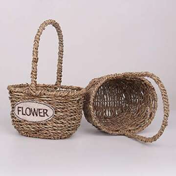 Artificial Flowers Basket Wedding Party：YILIYAJIA Decoration Flower Girls Bearer Centerpieces Silk Fake Flowers for Ceremony,Set of 2