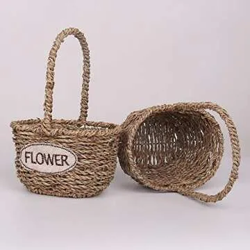 Artificial Flowers Basket Wedding Party：YILIYAJIA Decoration Flower Girls Bearer Centerpieces Silk Fake Flowers for Ceremony,Set of 2