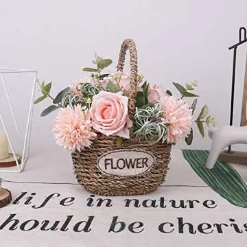 Artificial Flowers Basket Wedding Party：YILIYAJIA Decoration Flower Girls Bearer Centerpieces Silk Fake Flowers for Ceremony,Set of 2