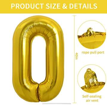 TONIFUL 40 Inch Large Gold Letter O Balloons Helium Balloons,Foil Mylar Big Balloons for Birthday Pa...
