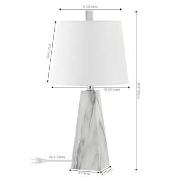 JONATHAN Y JYL1037A Owen 20.5" Resin LED Table Lamp, Contemporary, Modern, Elegant, Office, Living Room, Family Room, Dining Room, Bedroom, Hallway, Foyer, White Marble Finish