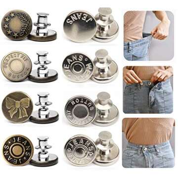 8PCS Perfect Fit Instant Button Pin, Instant jeans Buttons tightener, Jean Replacement Buttons Remov...