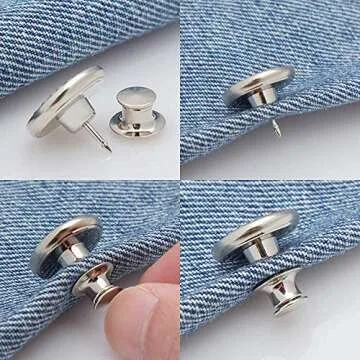 8PCS Perfect Fit Instant Button Pin, Instant jeans Buttons tightener, Jean Replacement Buttons Removable Button for loose jeans No Sew Buttons to Extend or Reduce an Inch to Any Pants Waist in Seconds