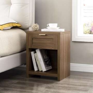 OAKHAM HOME Night Stand Set 2, Boho End Table with Drawer and Storage Shelf Accent Table, Minimalist...
