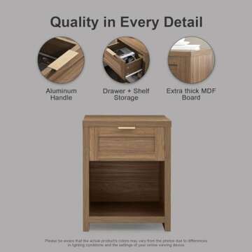 OAKHAM HOME Night Stand Set 2, Boho End Table with Drawer and Storage Shelf Accent Table, Minimalist Sofa Bed Side Accent Table with Drawer for Bedroom Living Room
