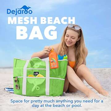 Dejaroo Mesh Sand Free Bag - Strong Lightweight Tote For Beach & Vacation Essentials. Tons of Storag...