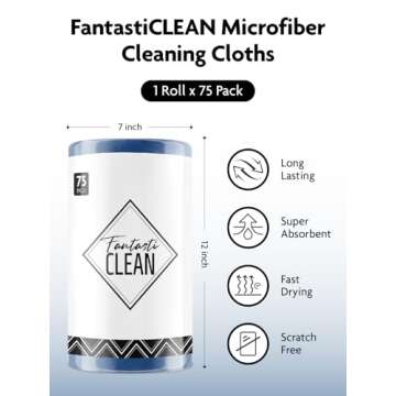 Fantasticlean Microfiber Cleaning Cloth Roll -75 Pack, Tear Away Microfiber Towels, 12" x 12", Reusable, Washable, Scratch Free, Ultra Absorbent Dish Rags for Car, Home, Garage or Shop (Navy Blue)