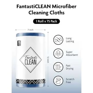 Fantasticlean Microfiber Cleaning Cloth Roll -75 Pack, Tear Away Microfiber Towels, 12" x 12", Reusable, Washable, Scratch Free, Ultra Absorbent Dish Rags for Car, Home, Garage or Shop (Navy Blue)