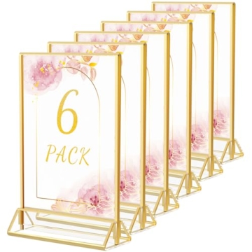 HIIMIEI Acrylic Gold Sign Holder, 5x7 Gold Acrylic Picture Frames Clear Double Sided Menu Holder for...