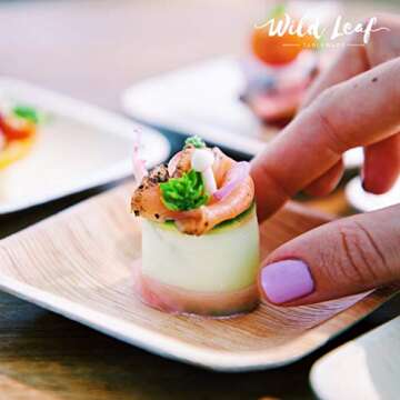 Wild Leaf Tableware Disposable MINI Canape Plates, 4 Inch / 25 Pack. Small, Bite-Size Bamboo Tasting...