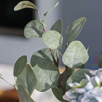 Seanmi Artificial Eucalyptus Leaves, 6 Pcs Faux Dried Silver Dollar Eucalyptus Garland Branches Stems, Fake Greenery Decor Plastic Plants for Decoration (25.6 Inches Tall, Grey Green)