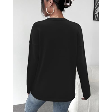 Zeagoo Womens Sweaters Crew Neck Long Sleeve Tops Casual Solid Color Knit Loose Pullover Fall Outfits Black L