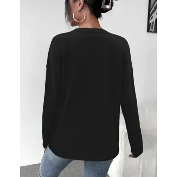 Zeagoo Womens Sweaters Crew Neck Long Sleeve Tops Casual Solid Color Knit Loose Pullover Fall Outfits Black L
