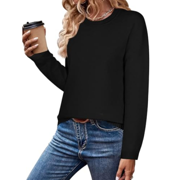 Zeagoo Womens Sweaters Crew Neck Long Sleeve Tops Casual Solid Color Knit Loose Pullover Fall Outfits Black L