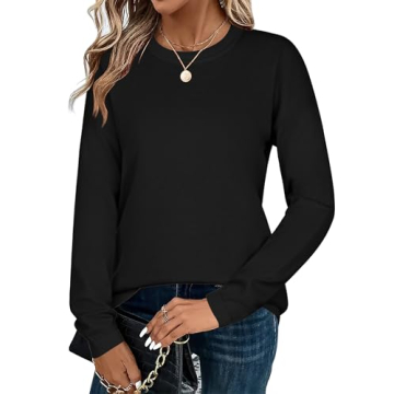 Zeagoo Womens Sweaters Crew Neck Long Sleeve Tops Casual Solid Color Knit Loose Pullover Fall Outfits Black L