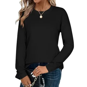 Zeagoo Womens Sweaters Crew Neck Long Sleeve Tops Casual Solid Color Knit Loose Pullover Fall Outfits Black L