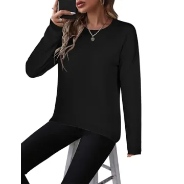 Zeagoo Womens Sweaters Crew Neck Long Sleeve Tops Casual Solid Color Knit Loose Pullover Fall Outfits Black L